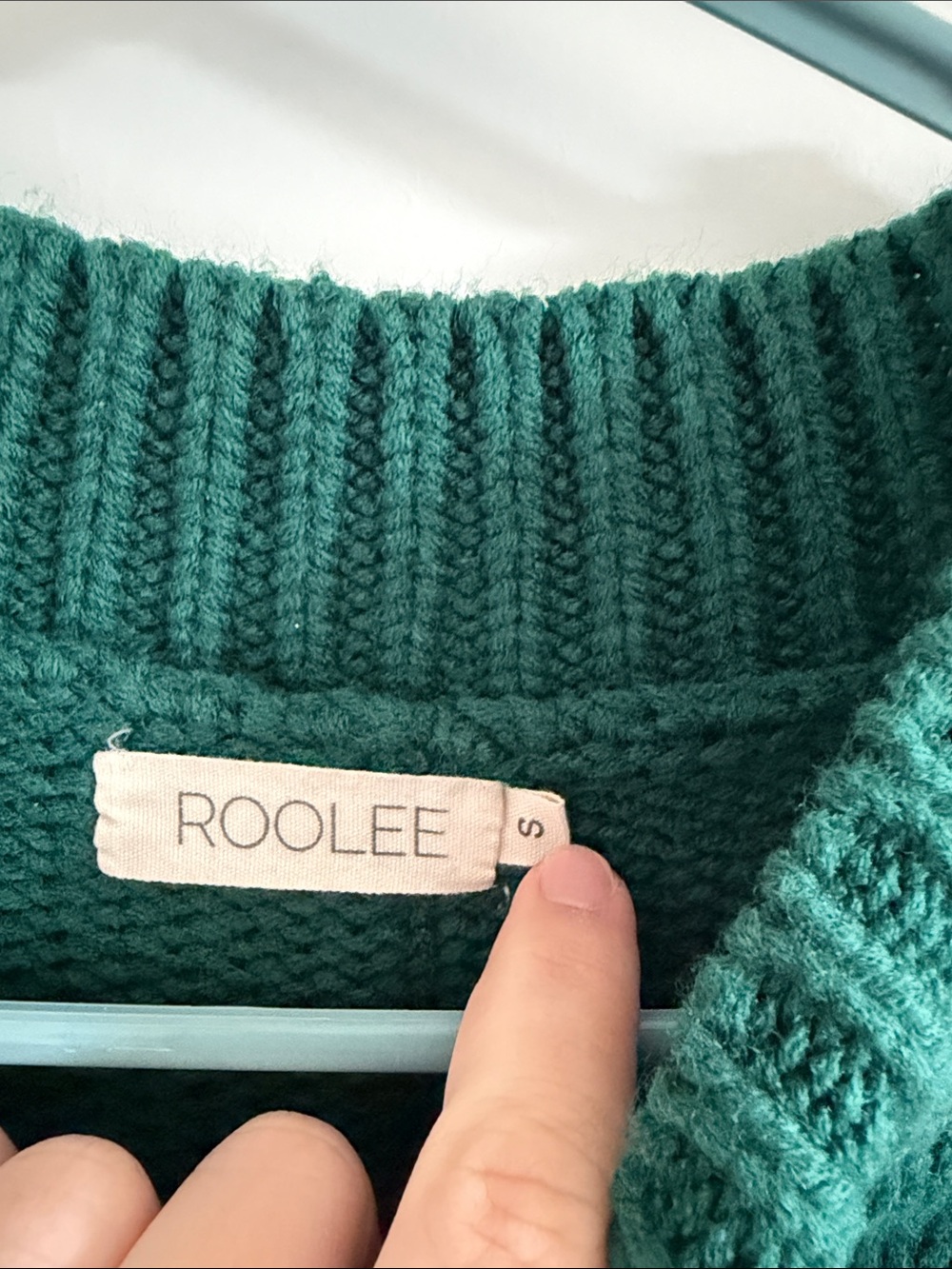 Roolee Teal Green Cable Sleeve Crewneck Sweater - Picture 2 of 3